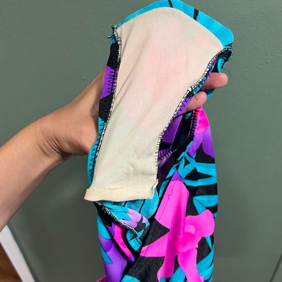 Vintage Tropical Paradise One Piece Swimsuit Floral Print Size L - Picture 6 of 6